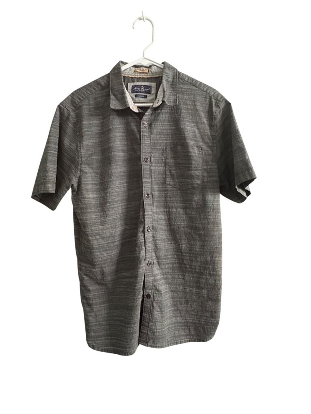 Across The Pond Mens XL Gray Slub Button Up Shirt Short Sleeve Casual Resort